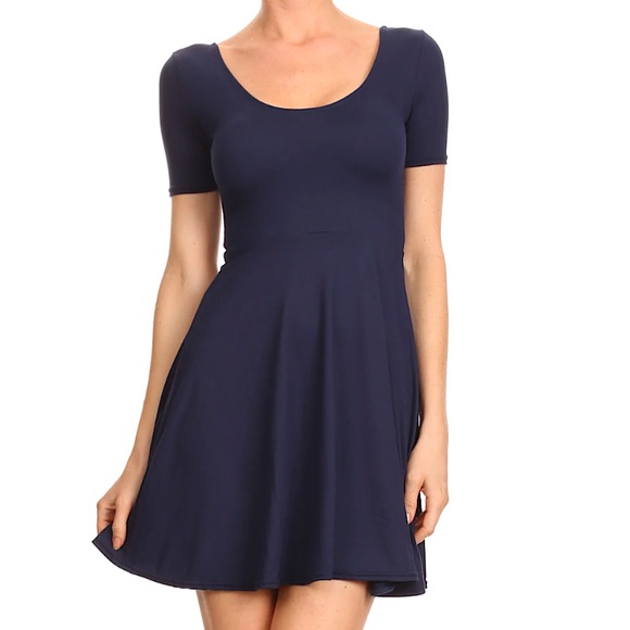H&M Navy Blue Babydoll Scoop Neck Mini Flare Dress XS - Picture 1 of 5